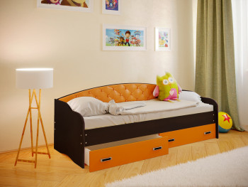 Кровать Софа-8 с мягкой спинкой (900х1900) Венге/Оранжевый в Краснообске - krasnoobsk.mebel54.com | фото