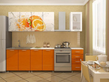 Кухонный гарнитур 1,8м Апельсин (Белый/Оранжевый металлик/Фотопечать апельсин) в Краснообске - krasnoobsk.mebel54.com | фото